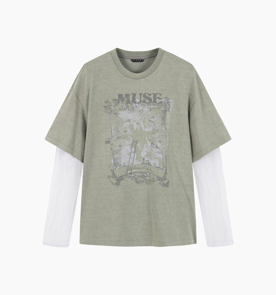 T-SHIRT L/S - sisley k long sleeve t-shirt - Military Green | Sisley K image number 2